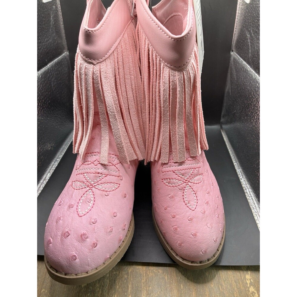 Pawz Girls' Fringe Western Ankle Boots Pink Zip Closure Cowgirl Theme Size 13
